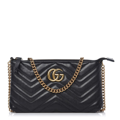 Gucci Calfskin Matelasse Mini GG Marmont Chain Bag Black 1 of 10