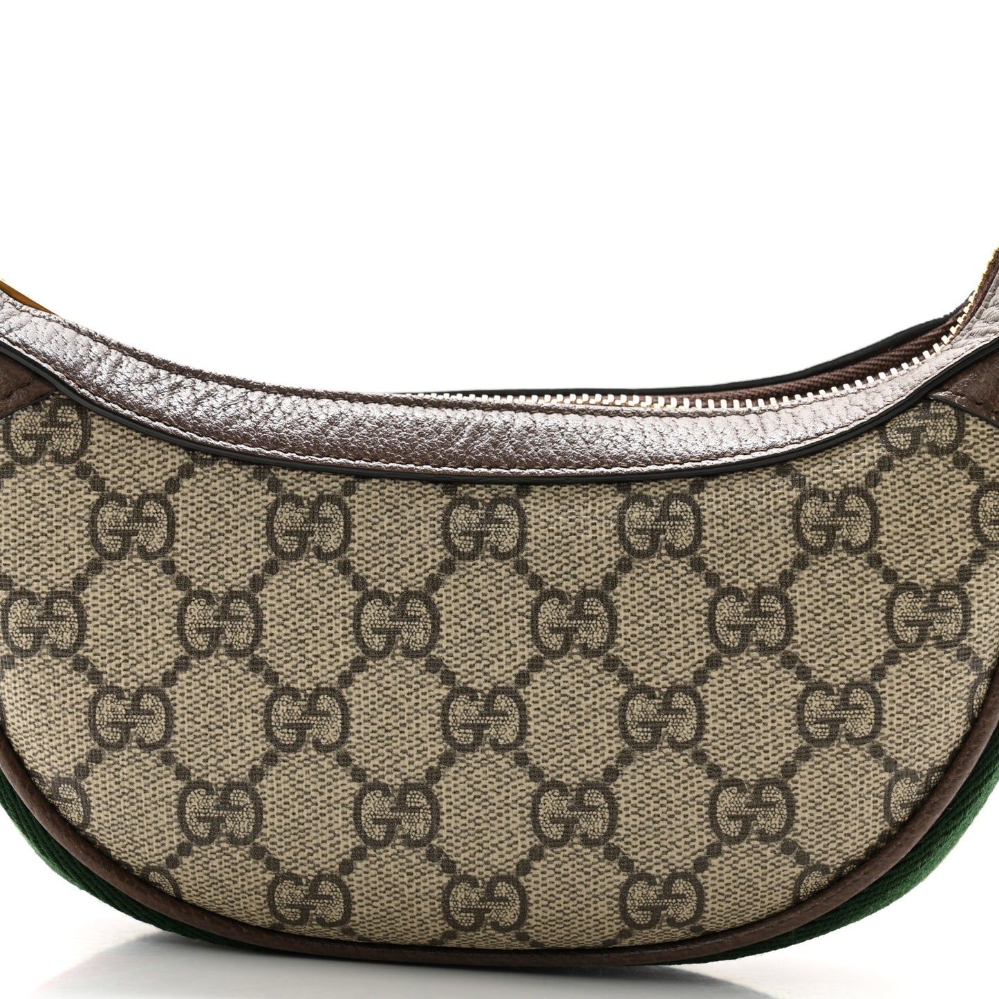 GG Supreme Monogram Textured Calfskin Web Mini Ophidia Half Moon Hobo Beige Ebony New Acero