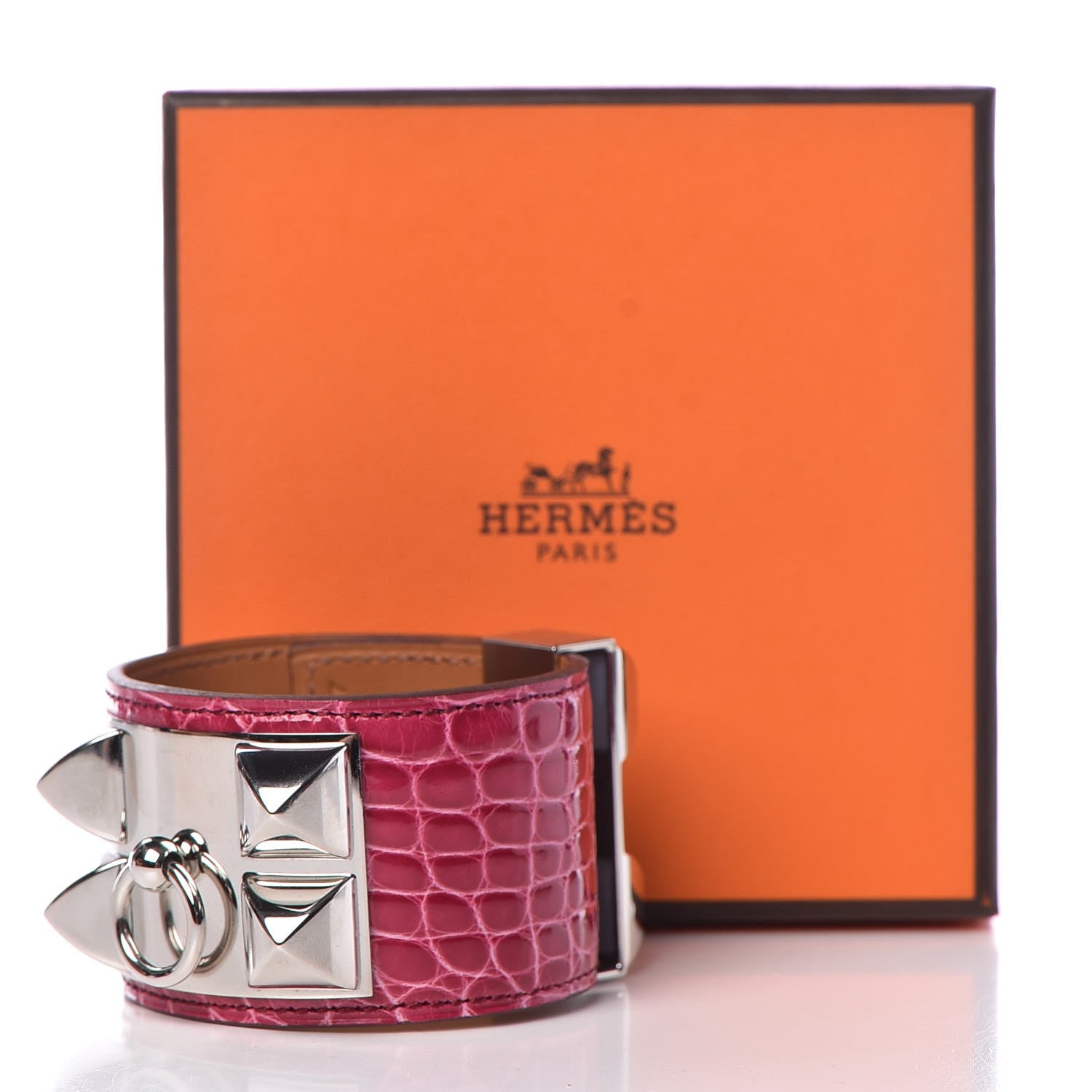 Hermes Shiny Alligator Collier De Chien CDC Bracelet S Fuchsia 7 of 7