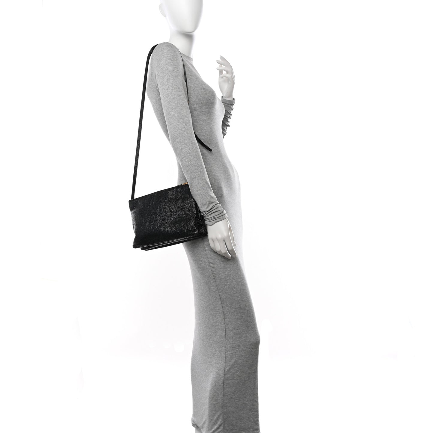 Shiny Goatskin Large Trio Crossbody Bag Black