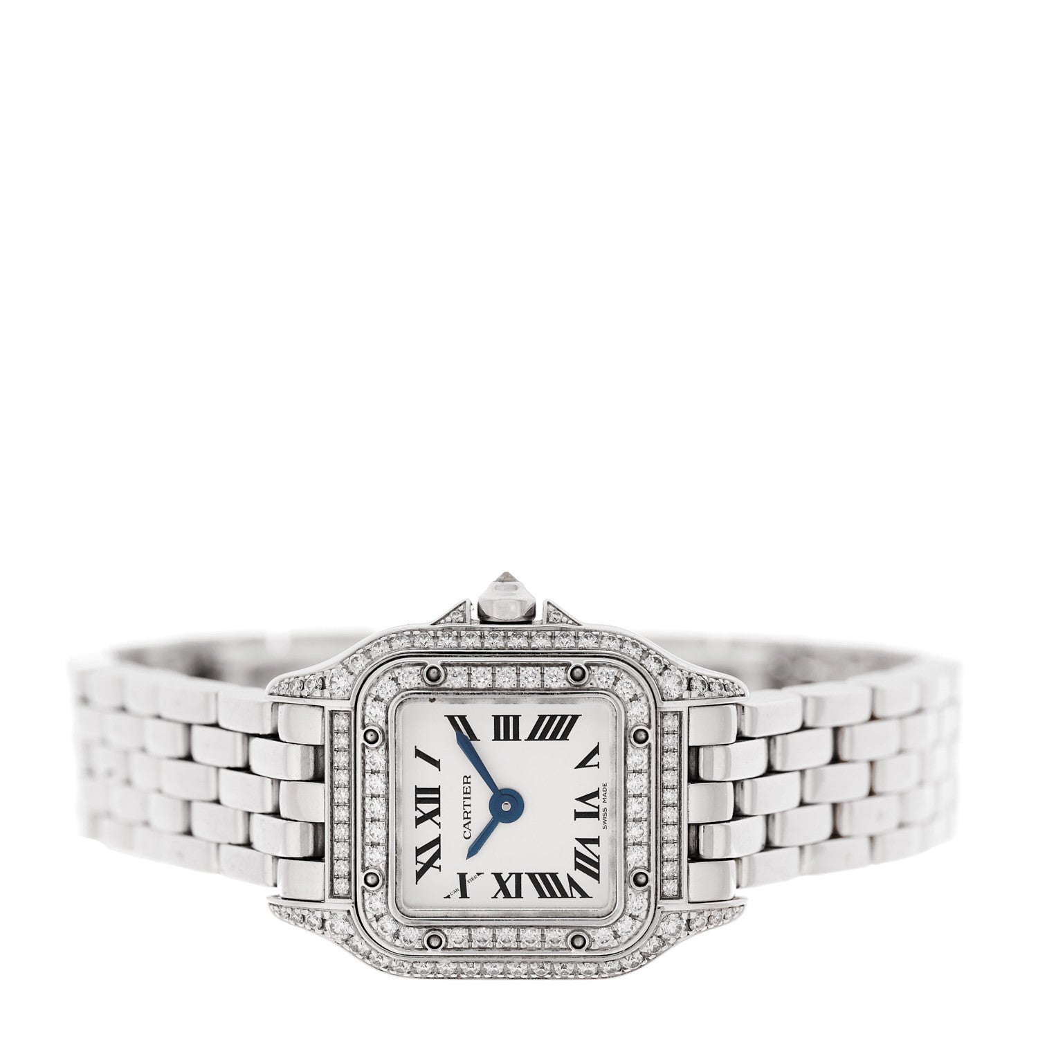 Cartier 18K White Gold Diamond Bezel 19mm Double Row Panthere Quartz Watch 2 of 5