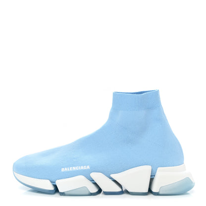 Balenciaga Technical 3D Recycled Knit Bi-Color Mens Speed 2.0 Transparent Sole Sneakers 46 Blue White Transparent Blue 1 of 9