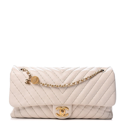 Chanel Calfskin Surpique Chevron Large Flap Beige 1 of 10