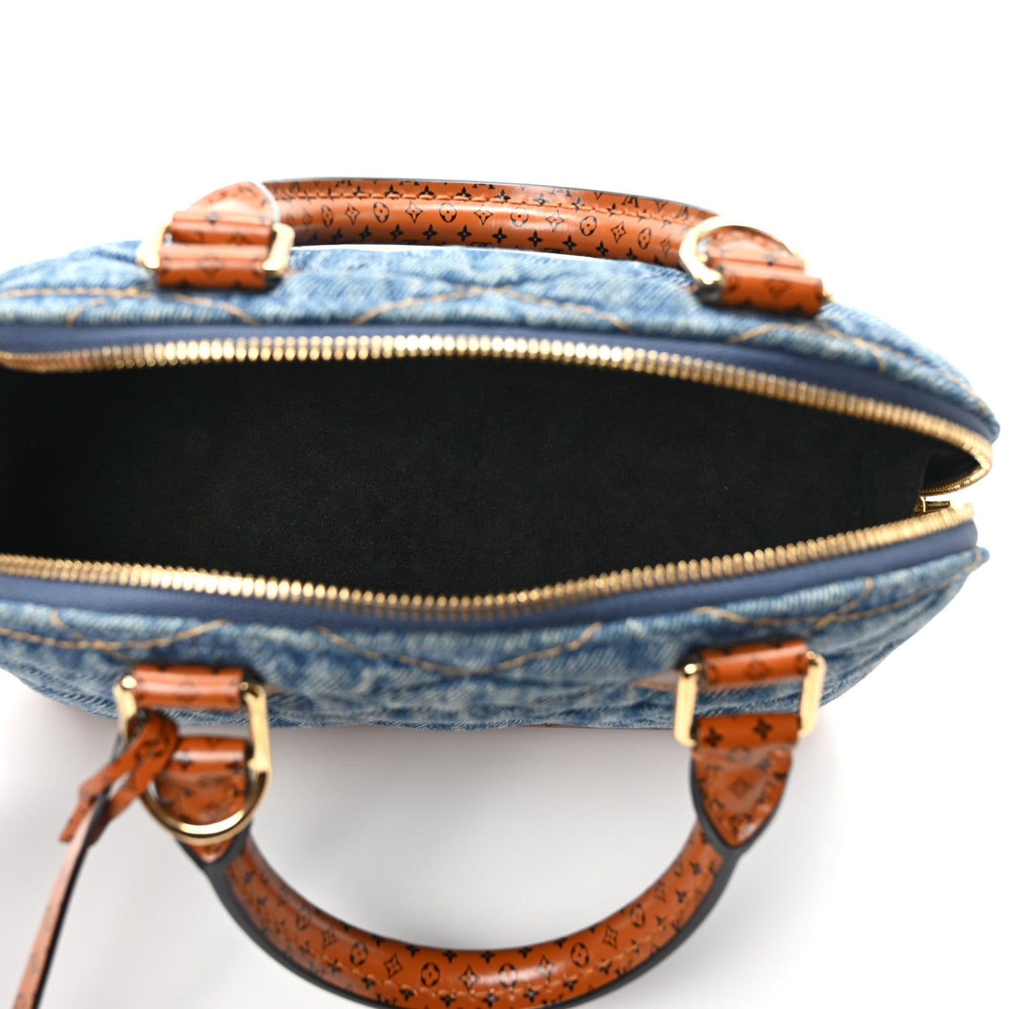 Denim Calfskin Reverse Monogram Malletage Alma BB Blue