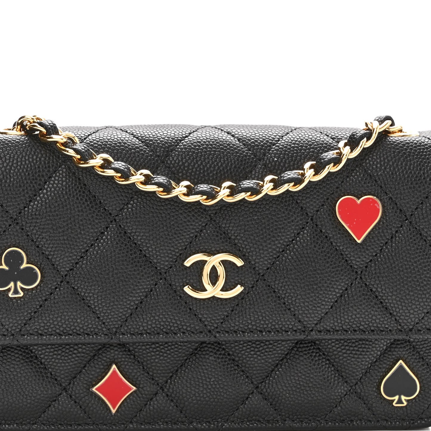 Caviar Quilted Enamel Coco Casino Flap Phone Holder With Chain Black