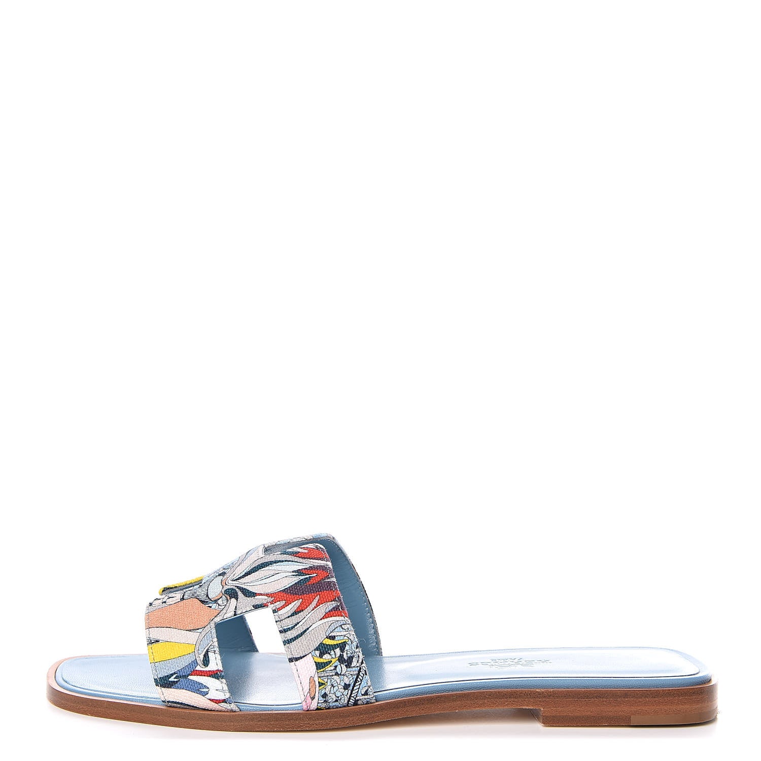 Hermes Cotton Canvas Oran Sandals 37 Multicolor Bleu Dorset 1 of 7