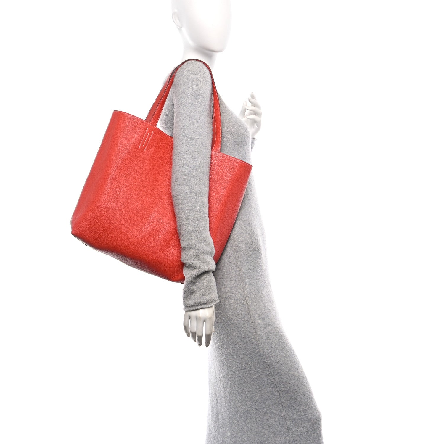 Hermes Taurillon Clemence Swift Double Sens 45 Reversible Tote Sanguine Rouge Pivoine 2 of 15