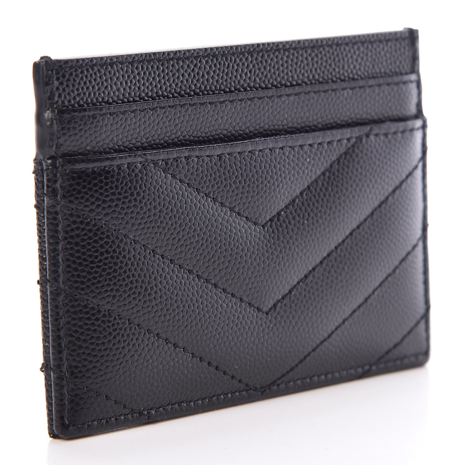 Saint Laurent Grain De Poudre Matelasse Chevron Monogram Credit Card Case Black 3 of 9