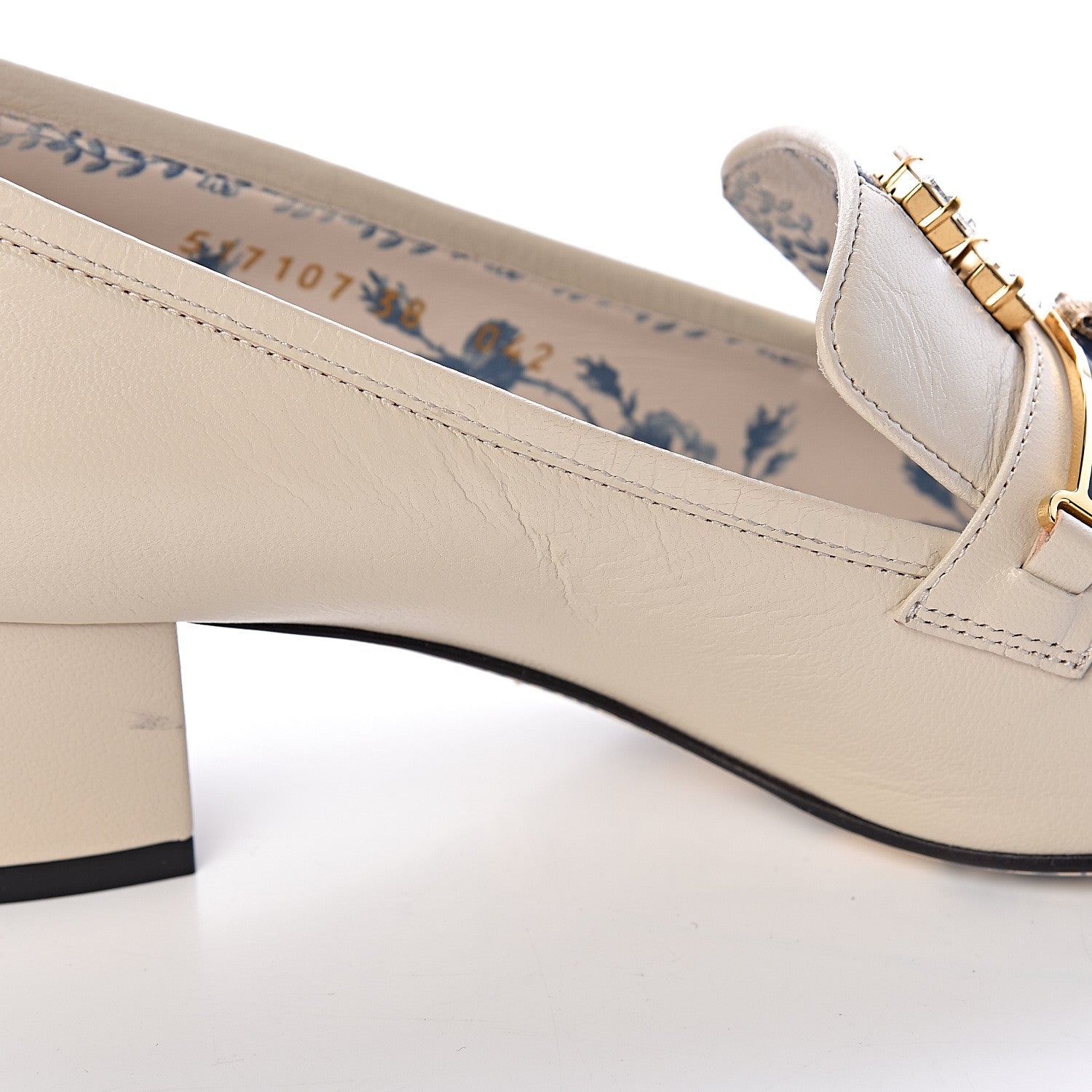 Gucci Goatskin Crystal Mid-Heel Loafer Pumps 38 Ivory 9 of 10
