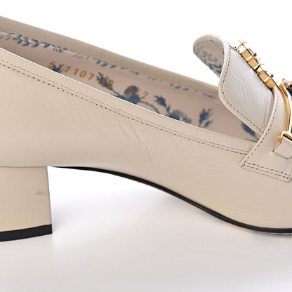 Gucci Goatskin Crystal Mid-Heel Loafer Pumps 38 Ivory 9 of 10