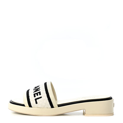 Chanel Lambskin Embroidered Logo Mules 38 Ivory Black 1 of 4