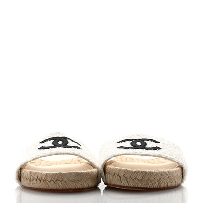 Chanel Tweed Grosgrain CC Mule Slide 39 Ivory Black 2 of 11