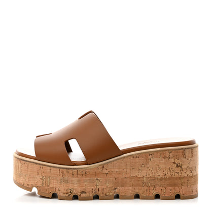 Hermes Calfskin Cork Eze 30 Sandals 38 Marron Glaise 1 of 9