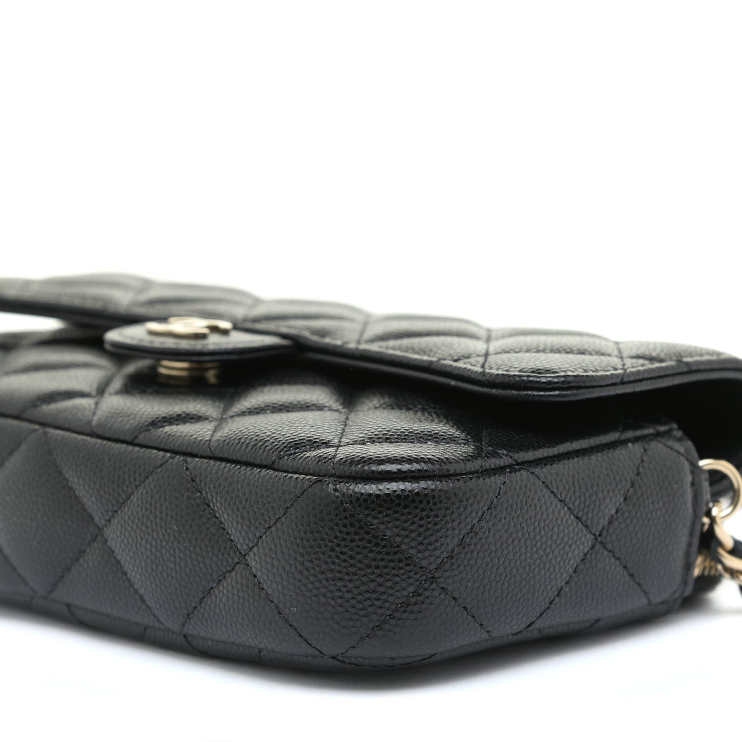 Caviar Quilted Flap Phone Holder With Chain Black