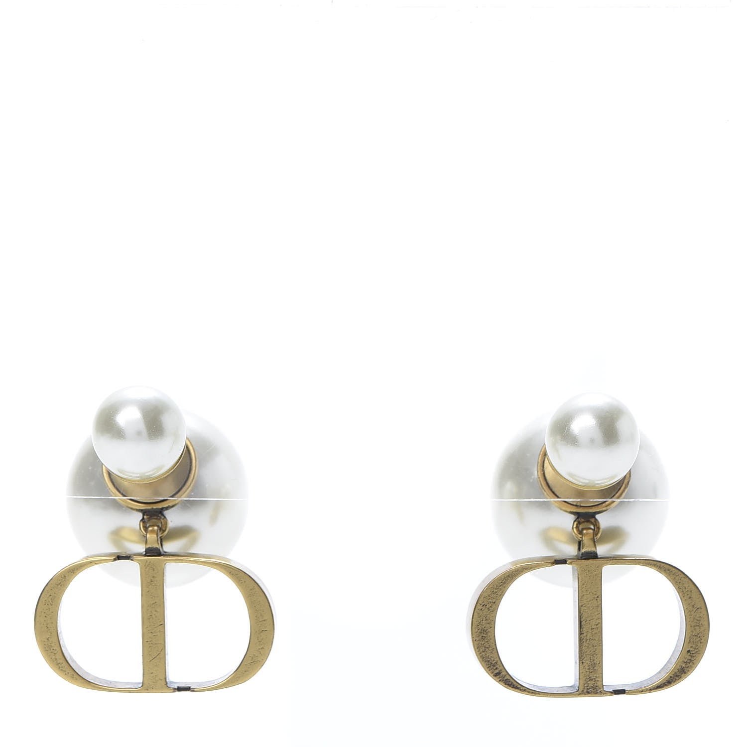 Christian Dior Pearl Logo Drop Earrings Gold 1 of 5