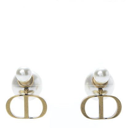 Christian Dior Pearl Logo Drop Earrings Gold 1 of 5