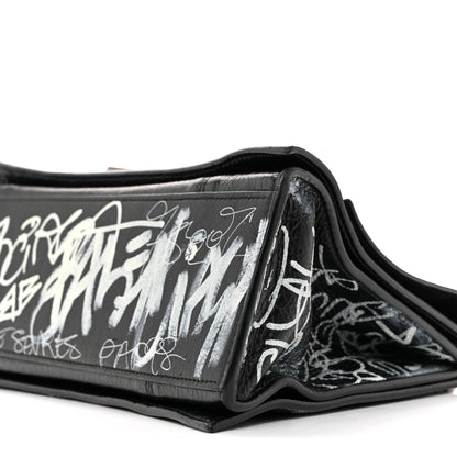 Balenciaga Agneau Arena Graffiti Medium Crush Chain Bag Black White 10 of 11