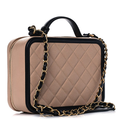 Chanel Caviar Quilted Medium CC Filigree Vanity Case Beige Black 3 of 14