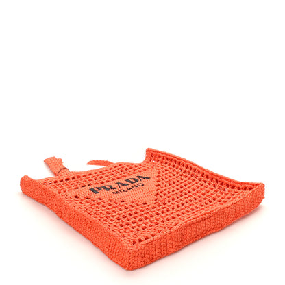 Prada Yarn Raffia Effect Crochet Logo Embroidered Tote Bag Arancio 4 of 9