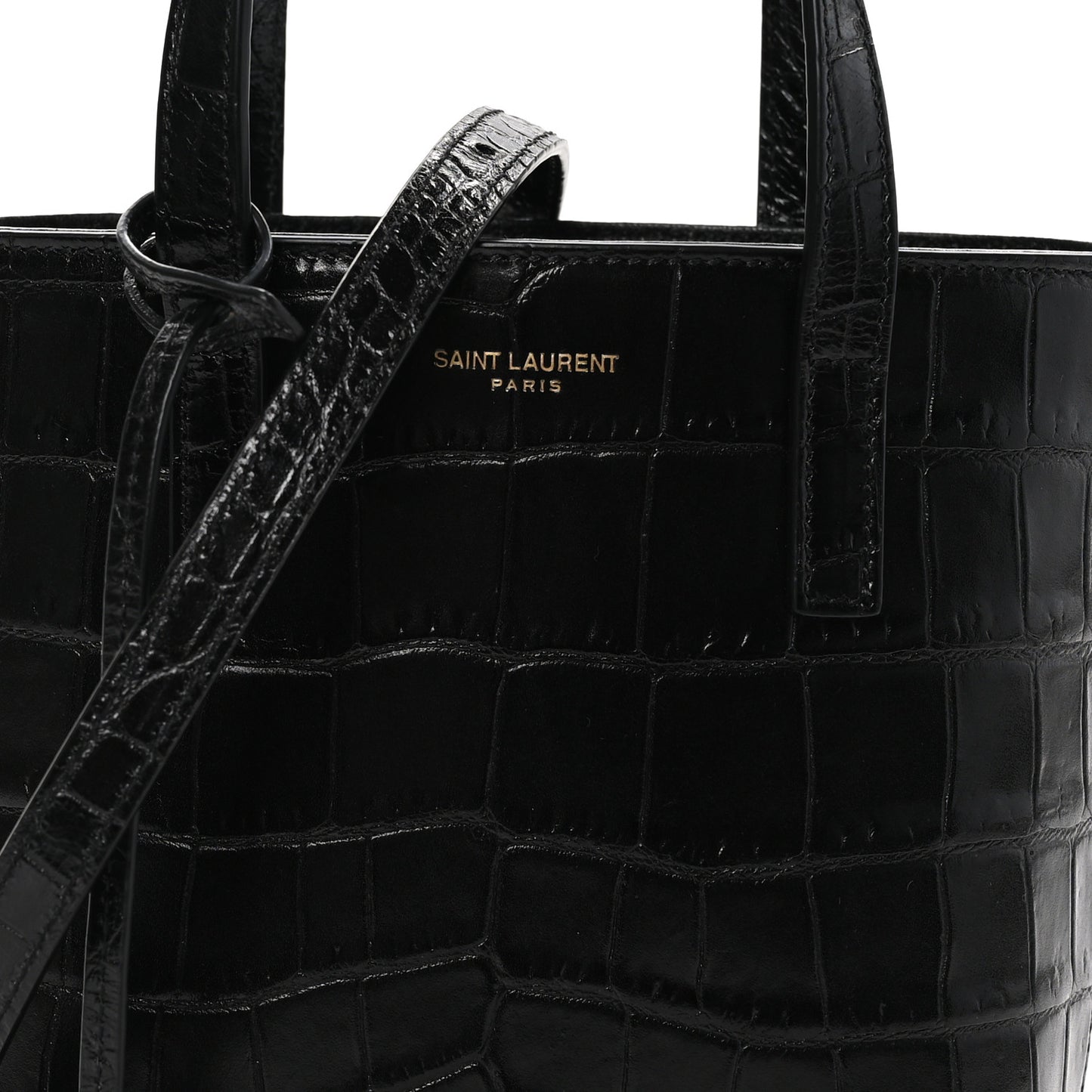 Calfskin Crocodile Embossed Paris Mini Toy Shopper Tote Black