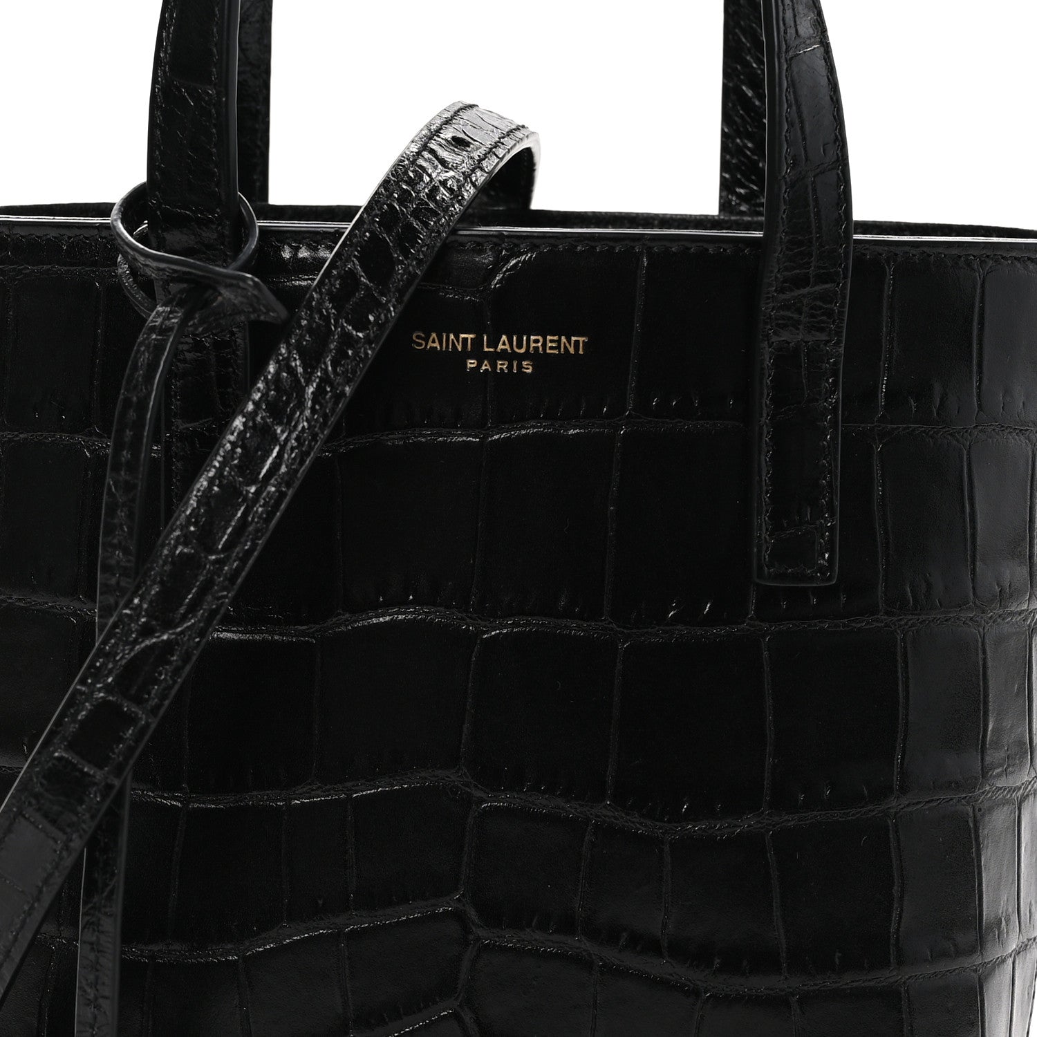 Saint Laurent Calfskin Crocodile Embossed Paris Mini Toy Shopper Tote Black 8 of 10