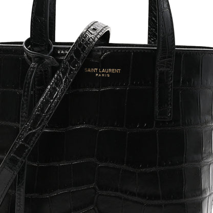 Saint Laurent Calfskin Crocodile Embossed Paris Mini Toy Shopper Tote Black 8 of 10