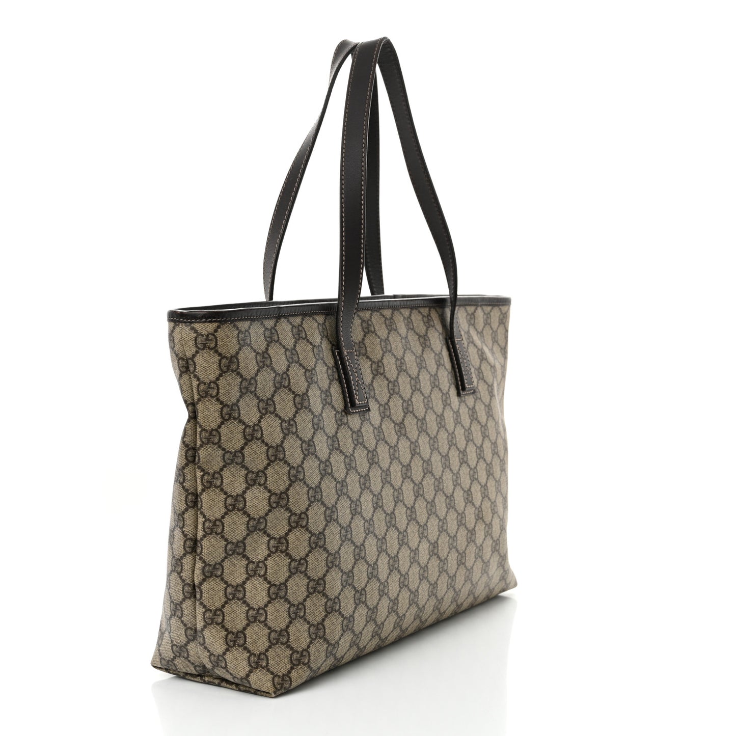 GG Supreme Monogram Medium Zippered Shopping Tote Dark Brown