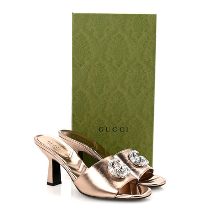 Gucci Metallic Nappa Crystal Double G Mules 37 Rame 9 of 9