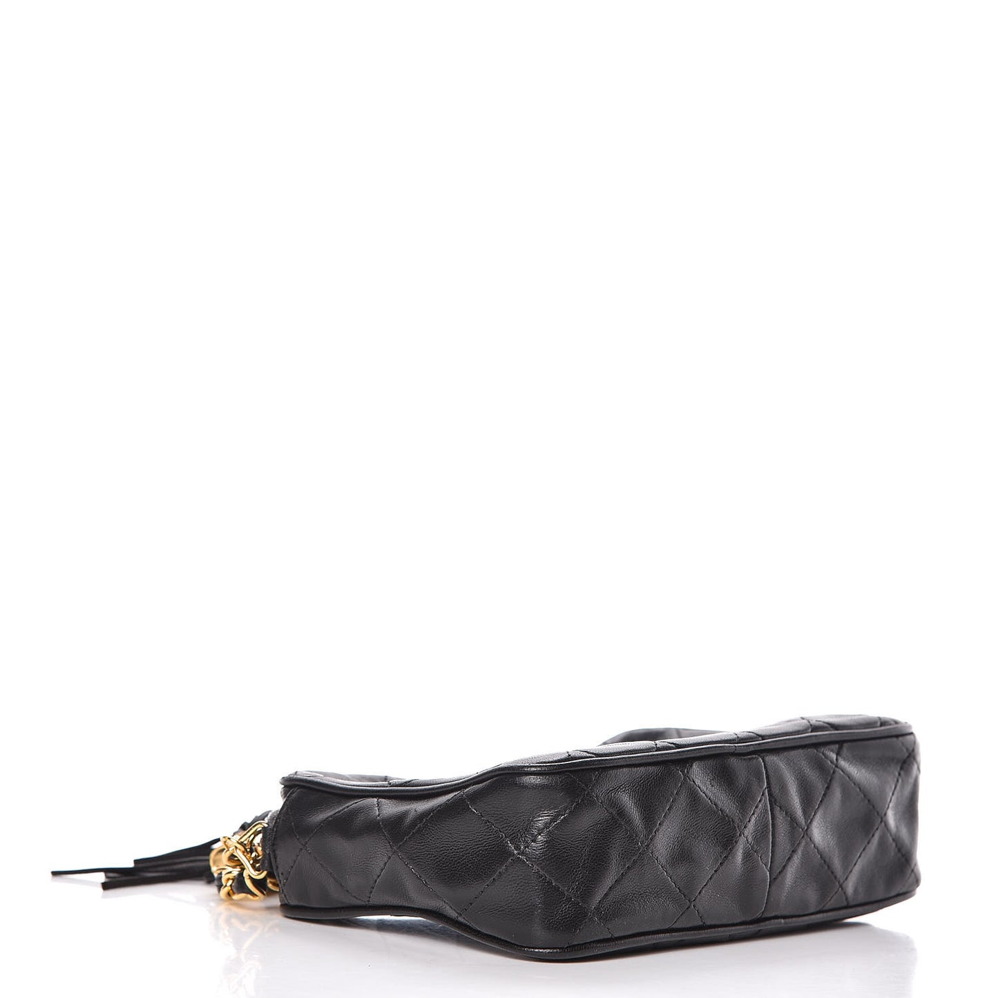 Lambskin Quilted Tassel Camera Case Pouch Black