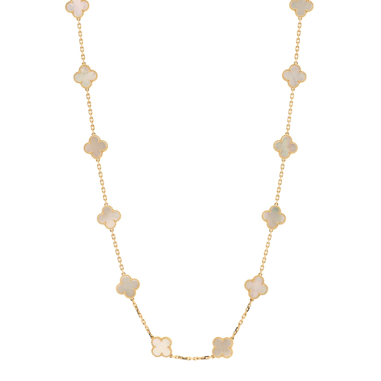 Van Cleef & Arpels 18K Yellow Gold Mother of Pearl 20 Motifs Vintage Alhambra Necklace 1 of 6