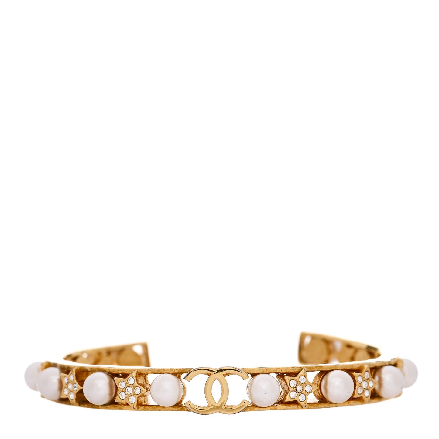 Pearl Crystal CC Star Cuff Bracelet S Gold