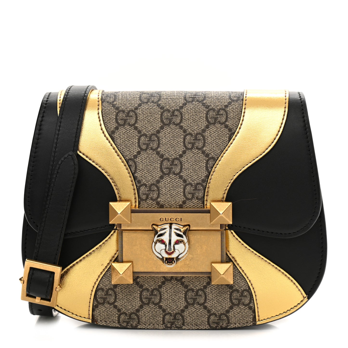 GG Supreme Monogram Small Osiride Shoulder Bag Black Gold