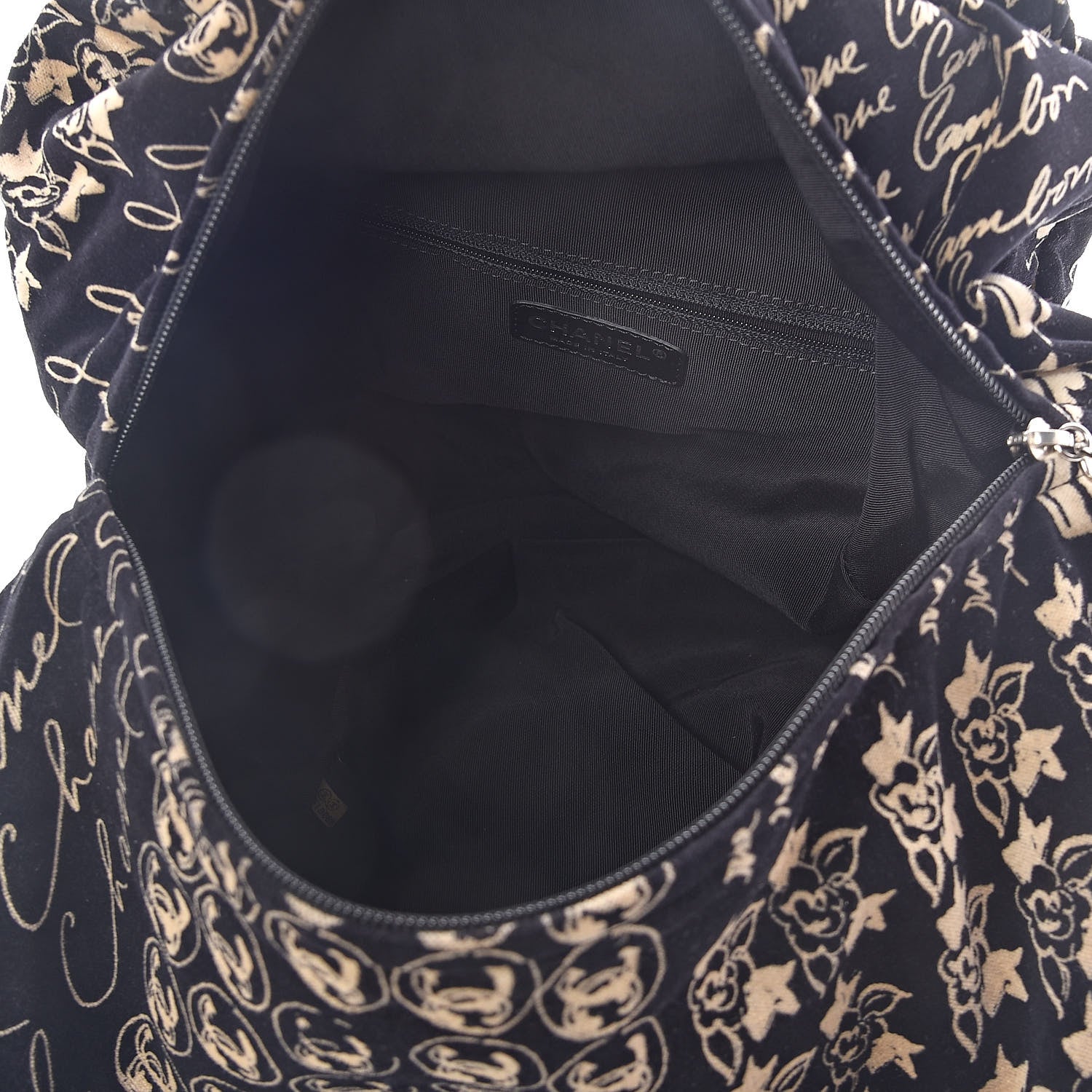 Chanel Velvet Camellia Flower Print Tote Black 5 of 10
