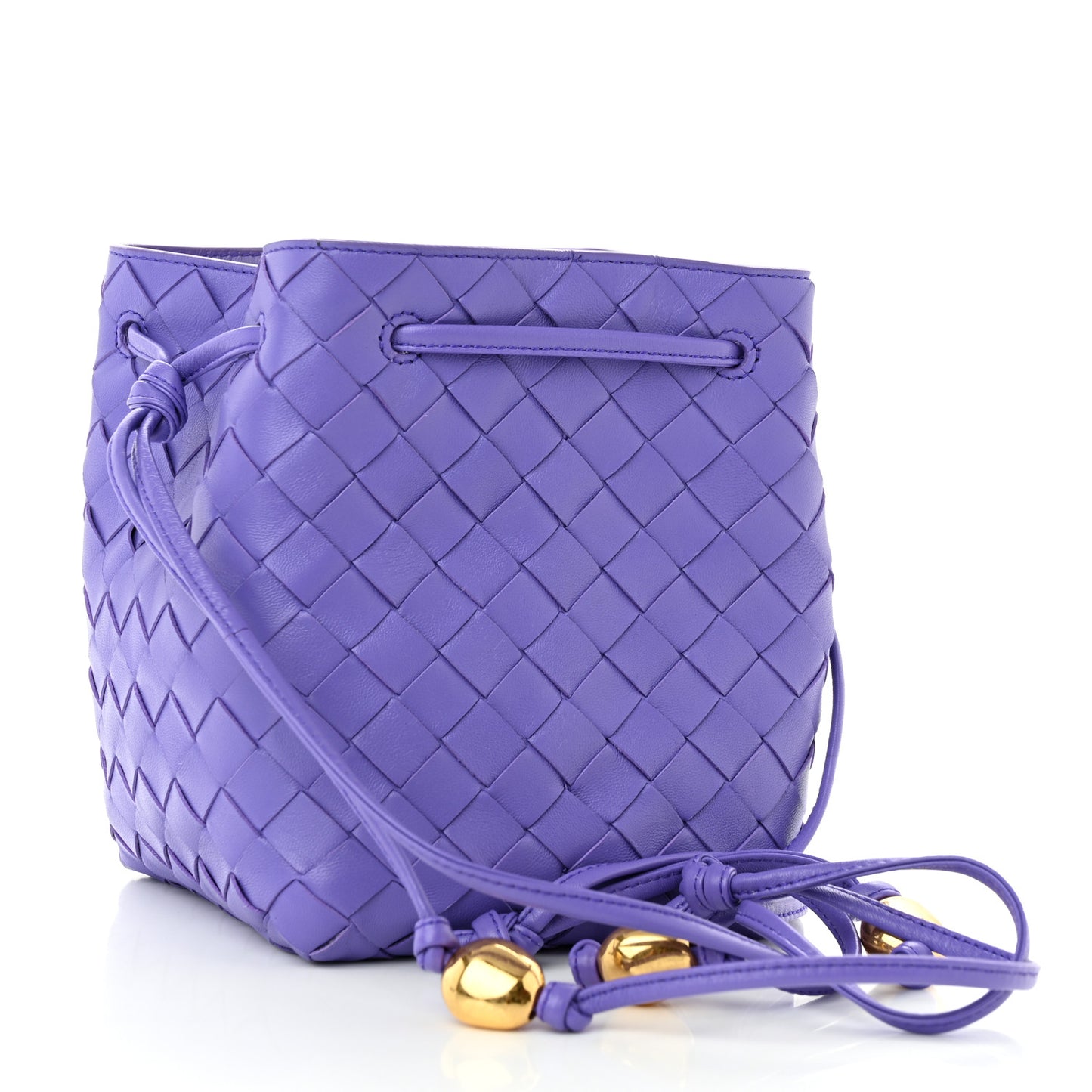 Nappa Intrecciato Small Drawstring Bucket Bag Purple