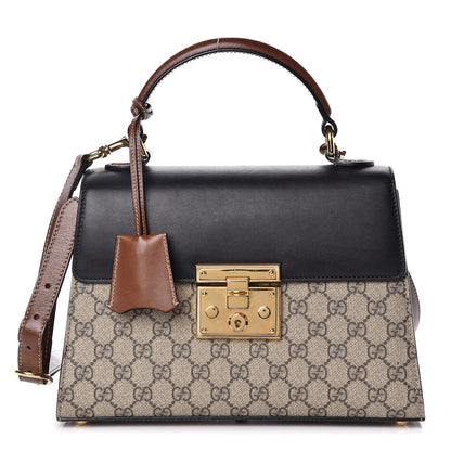 Gucci GG Supreme Monogram Calfskin Small Padlock Top Handle Bag Beige Black Cuir 1 of 11