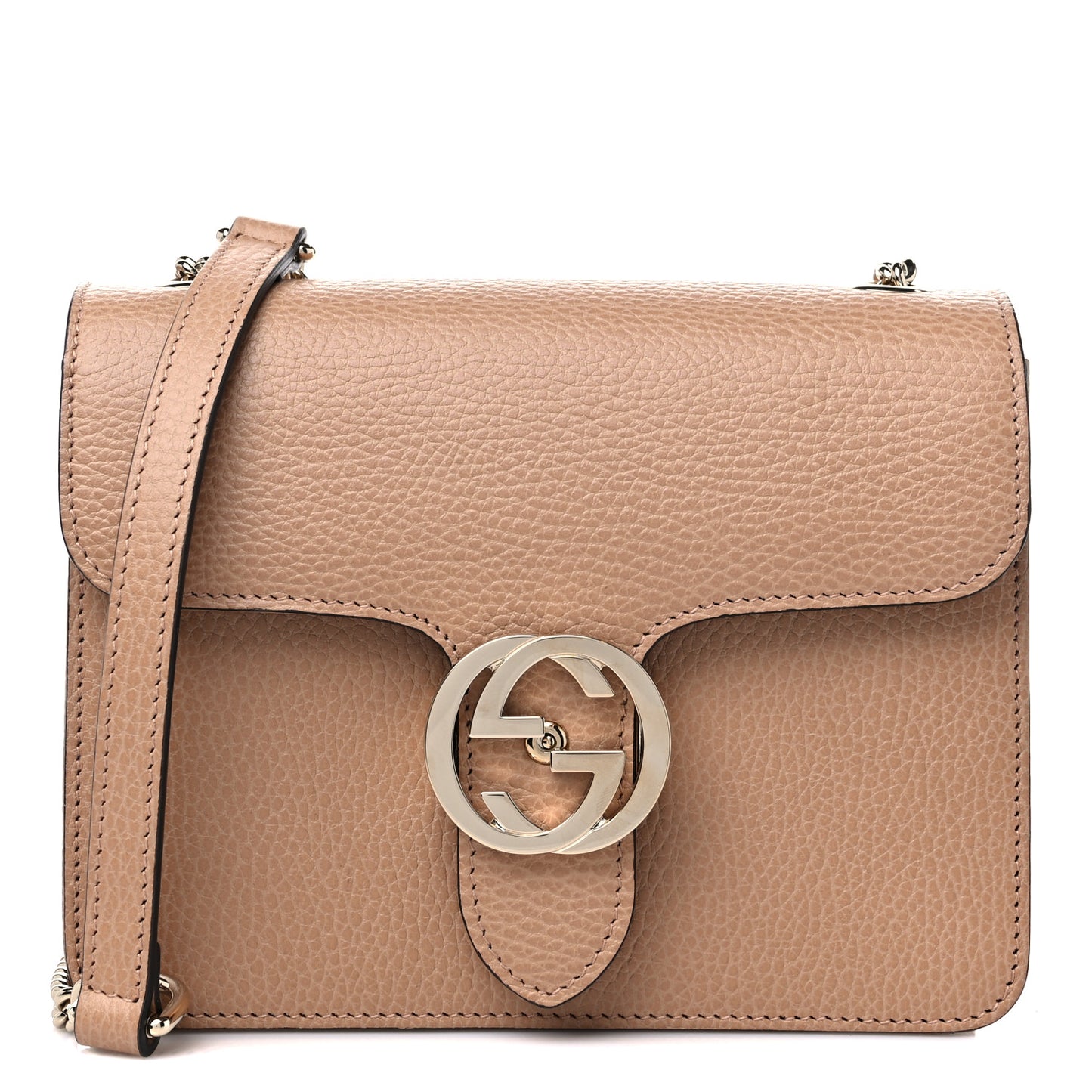 Dollar Calfskin Small Interlocking G Shoulder Bag Camelia