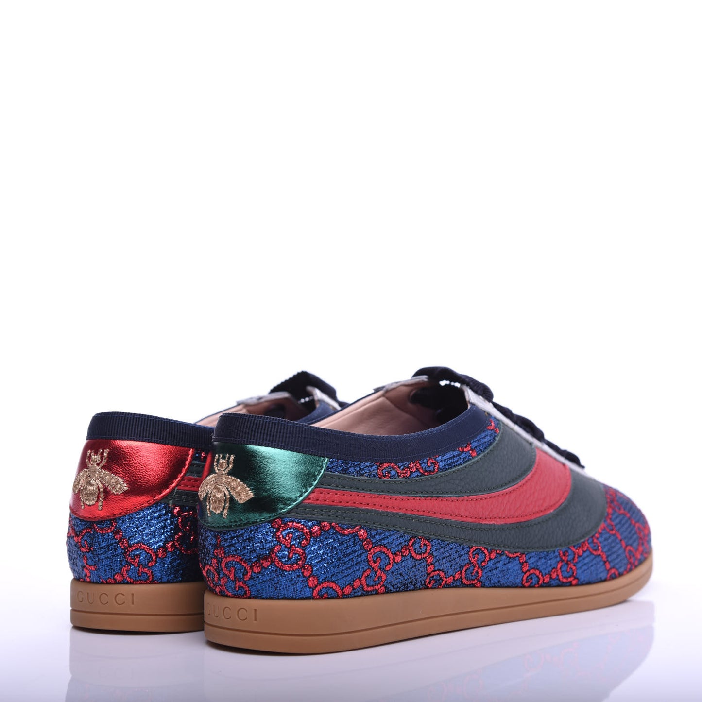 Lurex Calfskin Web GG Monogram Womens Falacer Sneakers 37 Iridescent Blue Iridescent Red Silver