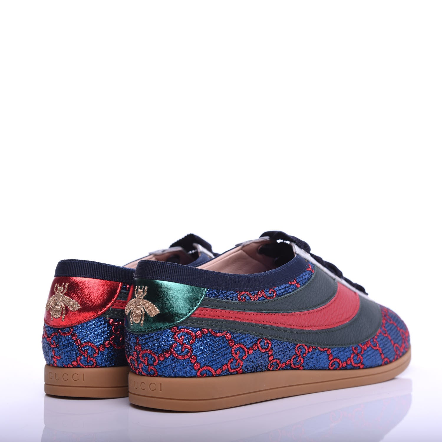 Gucci Lurex Calfskin Web GG Monogram Womens Falacer Sneakers 37 Iridescent Blue Iridescent Red Silver 5 of 11