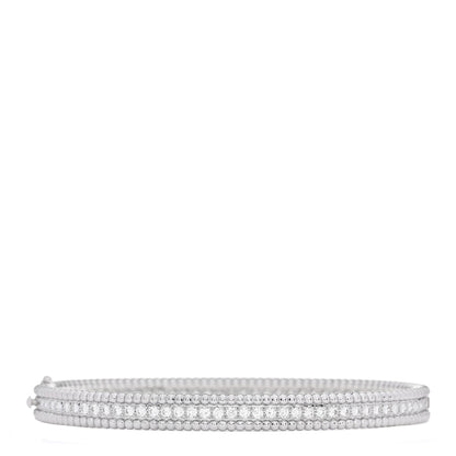Van Cleef & Arpels 18K White Gold Diamond Perlee 1-Row Bangle Bracelet L 1 of 4