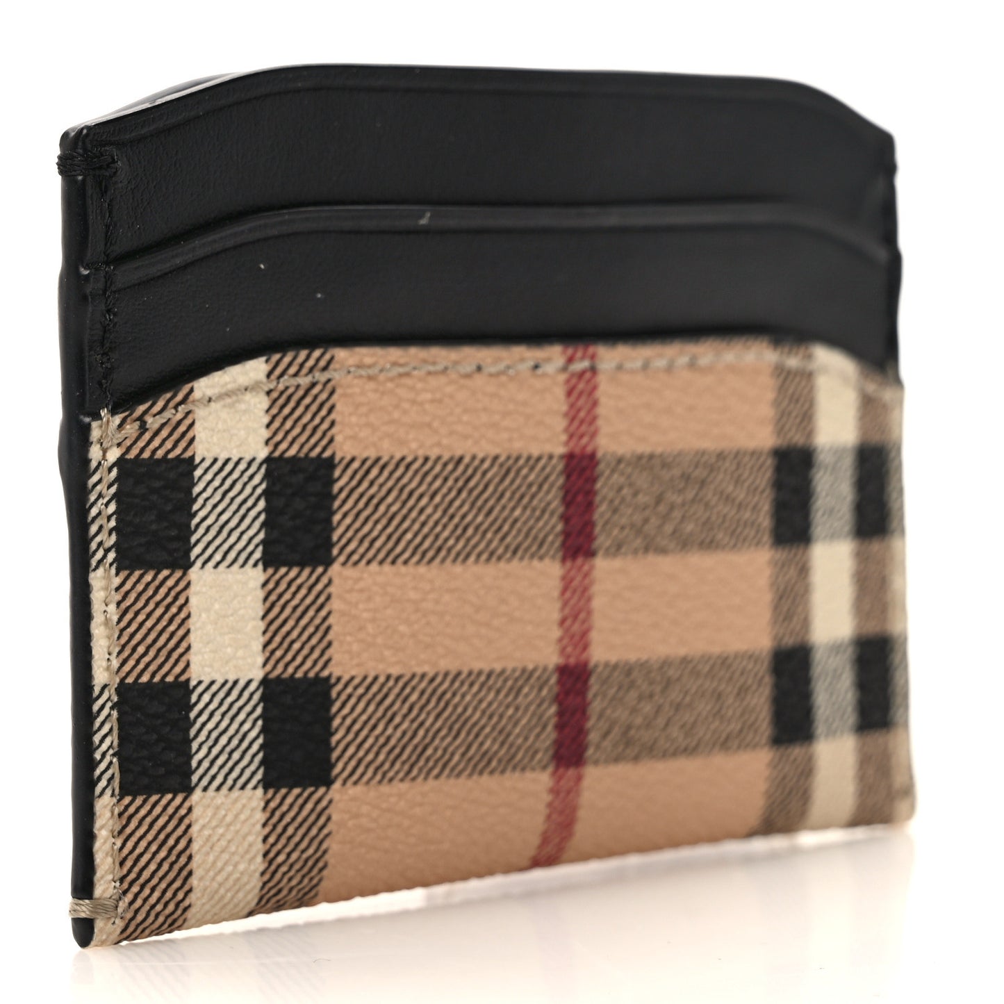 Soft Grain Calfskin Haymarket Check Izzy Card Case Black