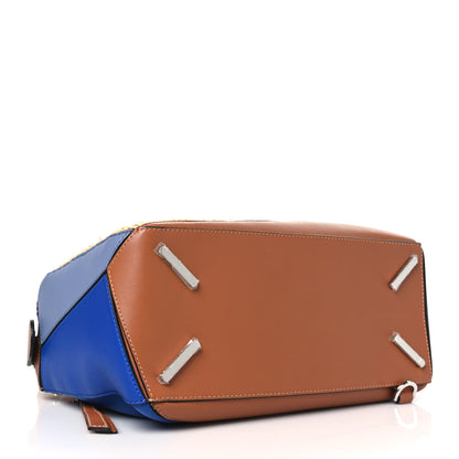 Loewe Calfskin Raffia Paula's Ibiza Medium Puzzle Bag Blue Tan 4 of 12
