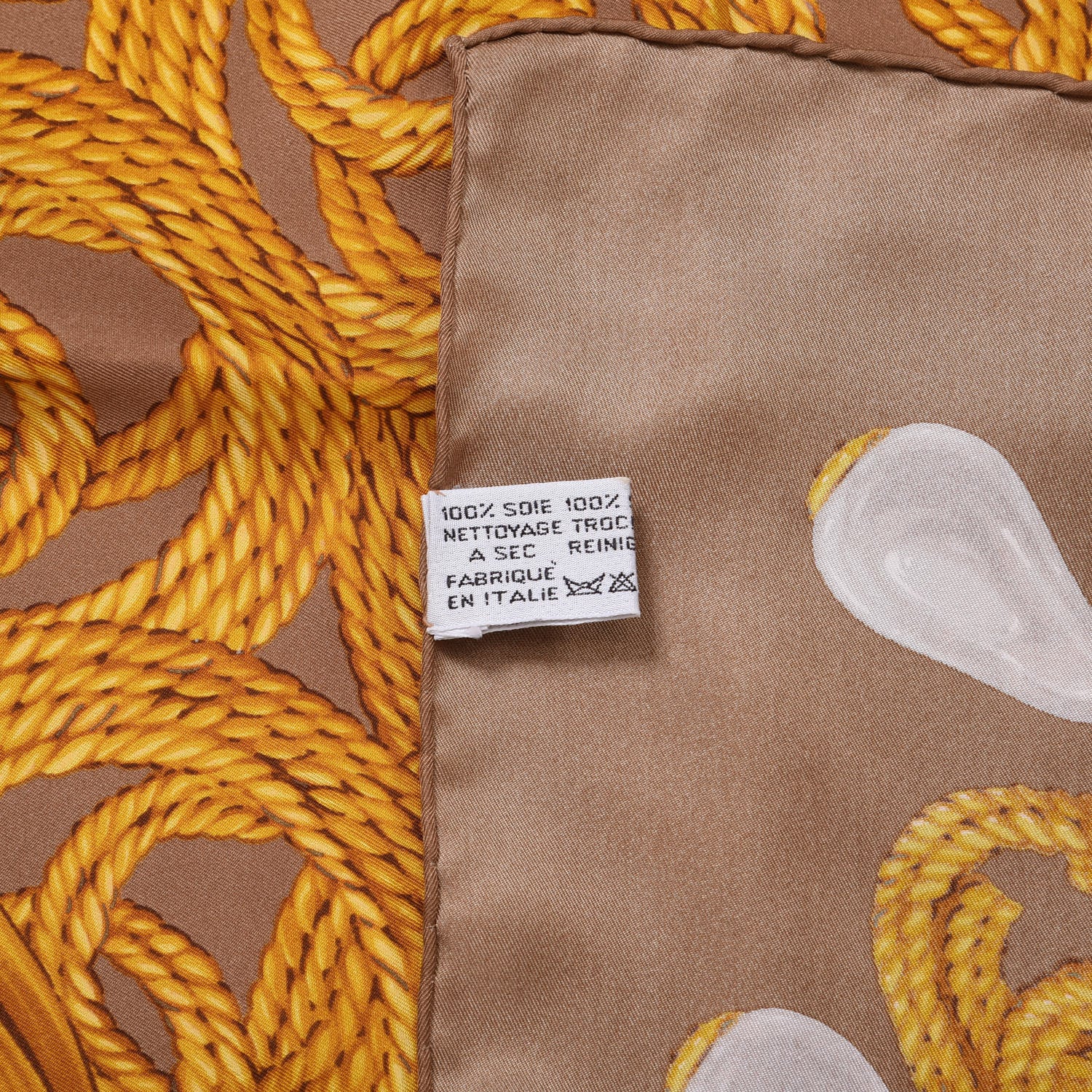 Chanel Silk CC Chain Pearl Square Scarf Brown 3 of 3