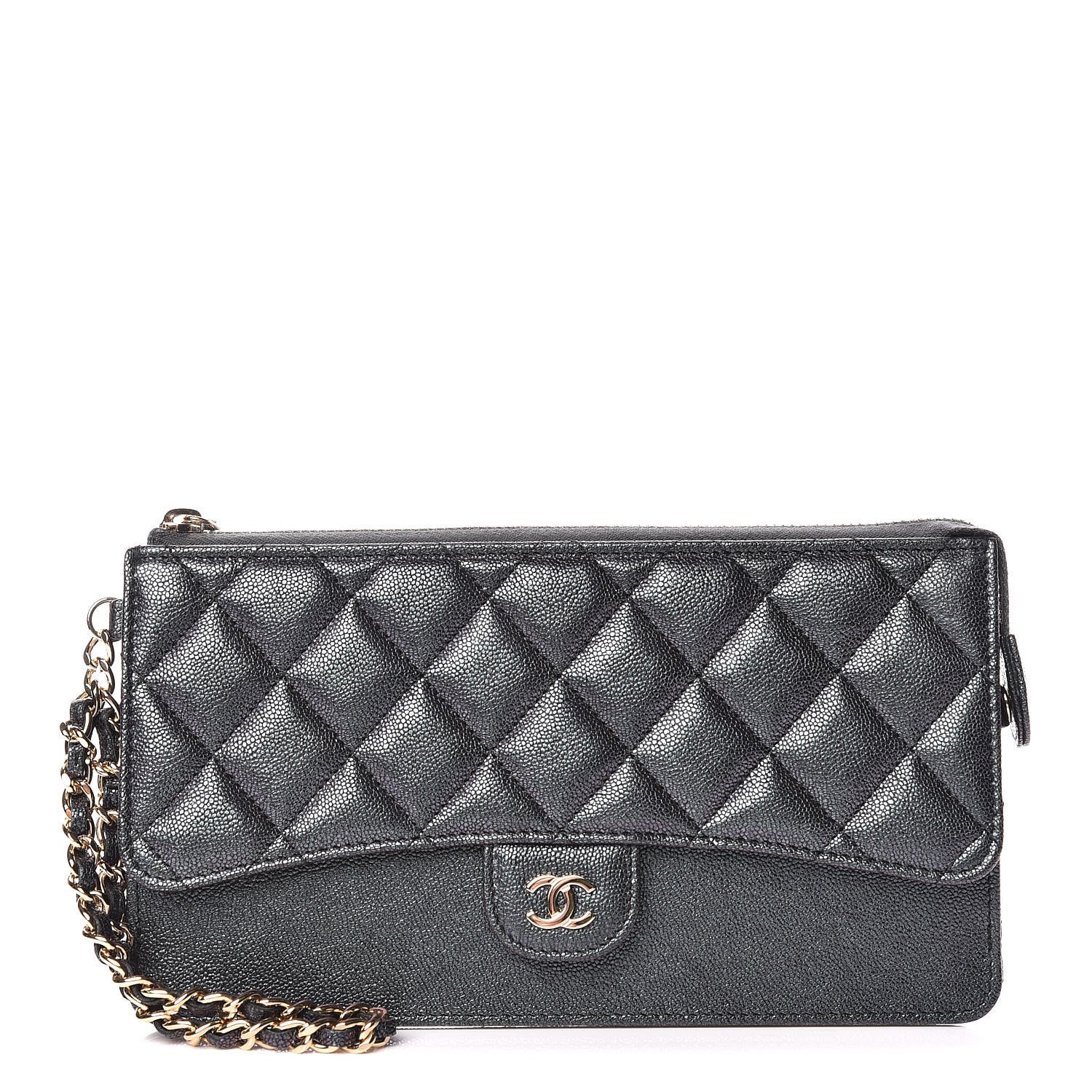 Chanel Iridescent Caviar Quilted Classic Pouch With Handle Black 1 of 10