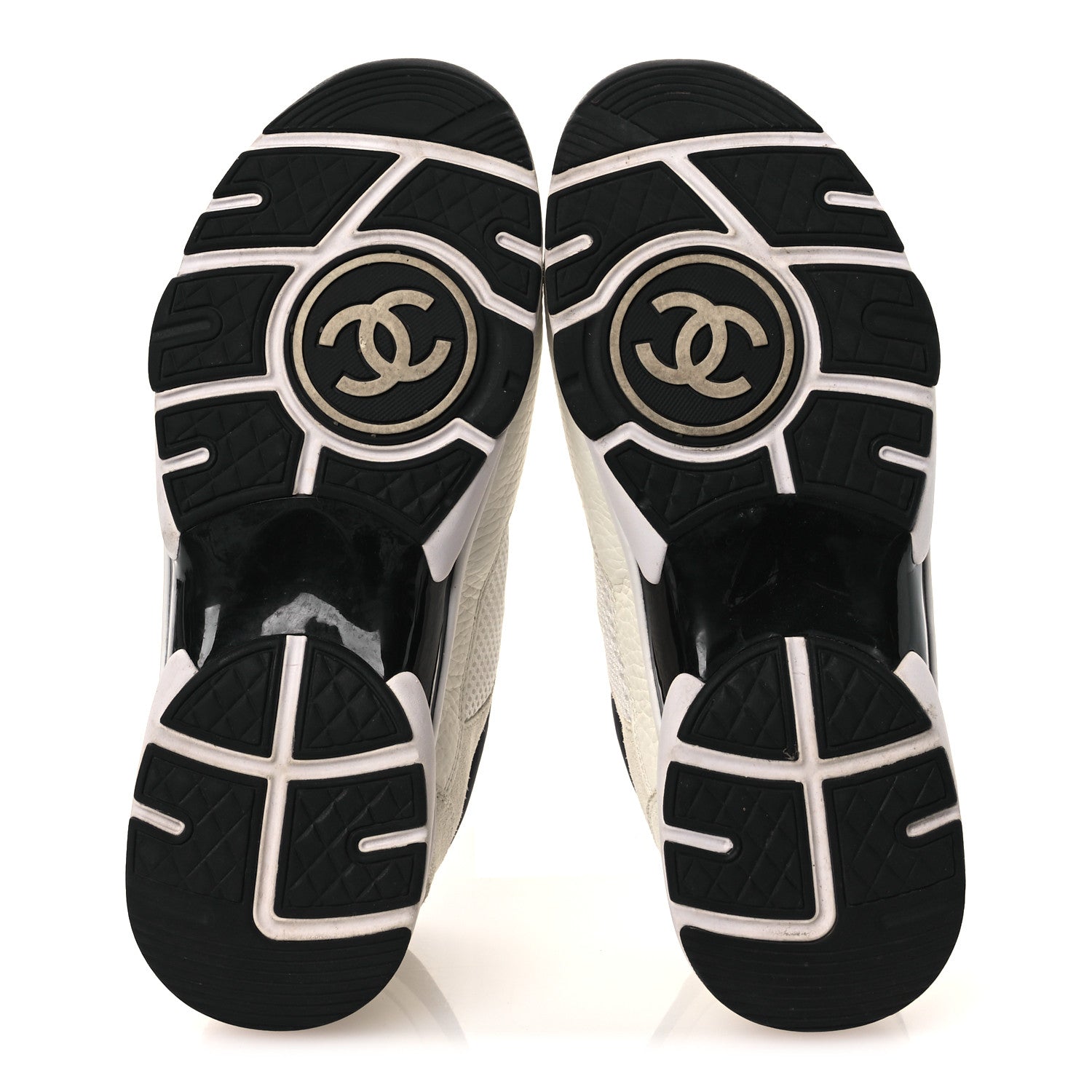 Chanel Mesh Suede Calfskin Grained Calfskin Womens CC Sneakers 38 White Black 7 of 11