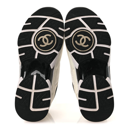 Chanel Mesh Suede Calfskin Grained Calfskin Womens CC Sneakers 38 White Black 7 of 11