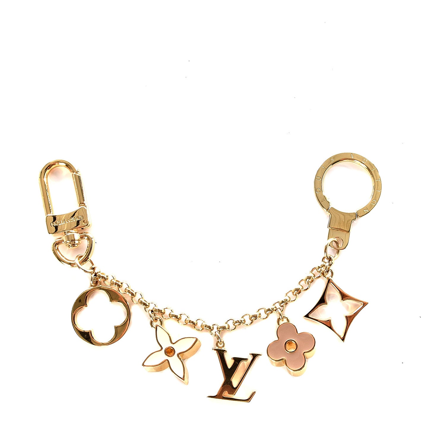Brass Enamel Fleur De Monogram Bag Charm Chain Gold