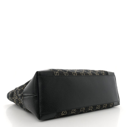 Gucci Jacquard Black Denim GG Monogram Medium Ophidia Shopping Tote Black Ivory 4 of 11
