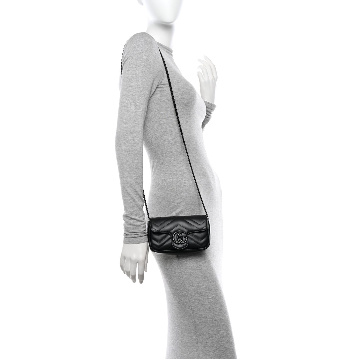 Calfskin Matelasse Super Mini GG Marmont Shoulder Bag Black