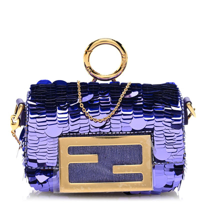 Fendi Sequin Paillettes Shiny Nappa Sex and the City Nano Maxi Buckle Baguette Charm Viola Purple 1 of 10