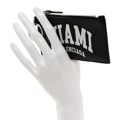 Balenciaga Grained Calfskin Miami Logo Cash Coin Card Holder On Keychain Black 2 of 8